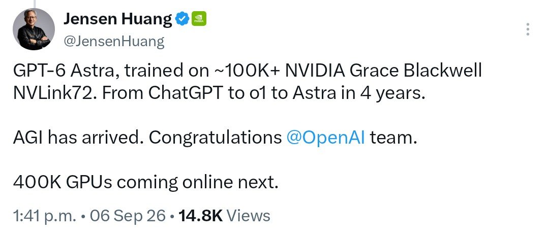 黄仁勋称AGI已到来，并宣布Stargate Texas将新增40万GPU。