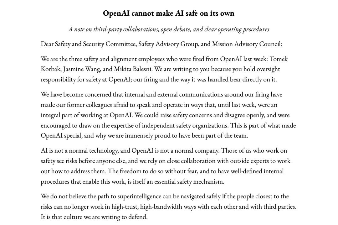 三名被解雇的 OpenAI 员工发布公开信