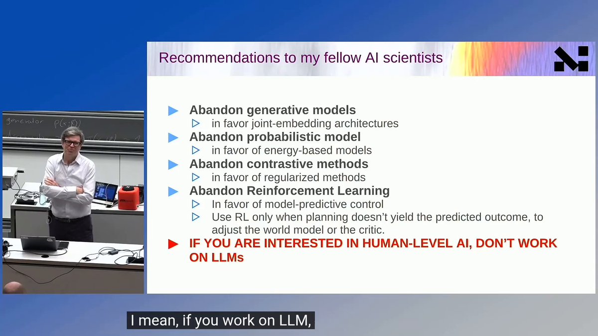 LeCun 在 ETH 演讲:学术界别做 LLM,想做真实世界 AI 就别碰 LLM 和生成模型。