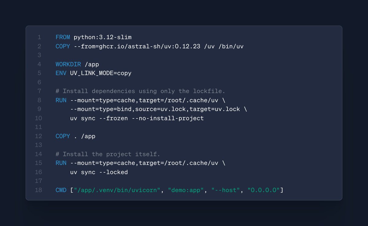 uv 新版本支持仅凭 lockfile 安装,无需 pyproject.toml,便于层缓存