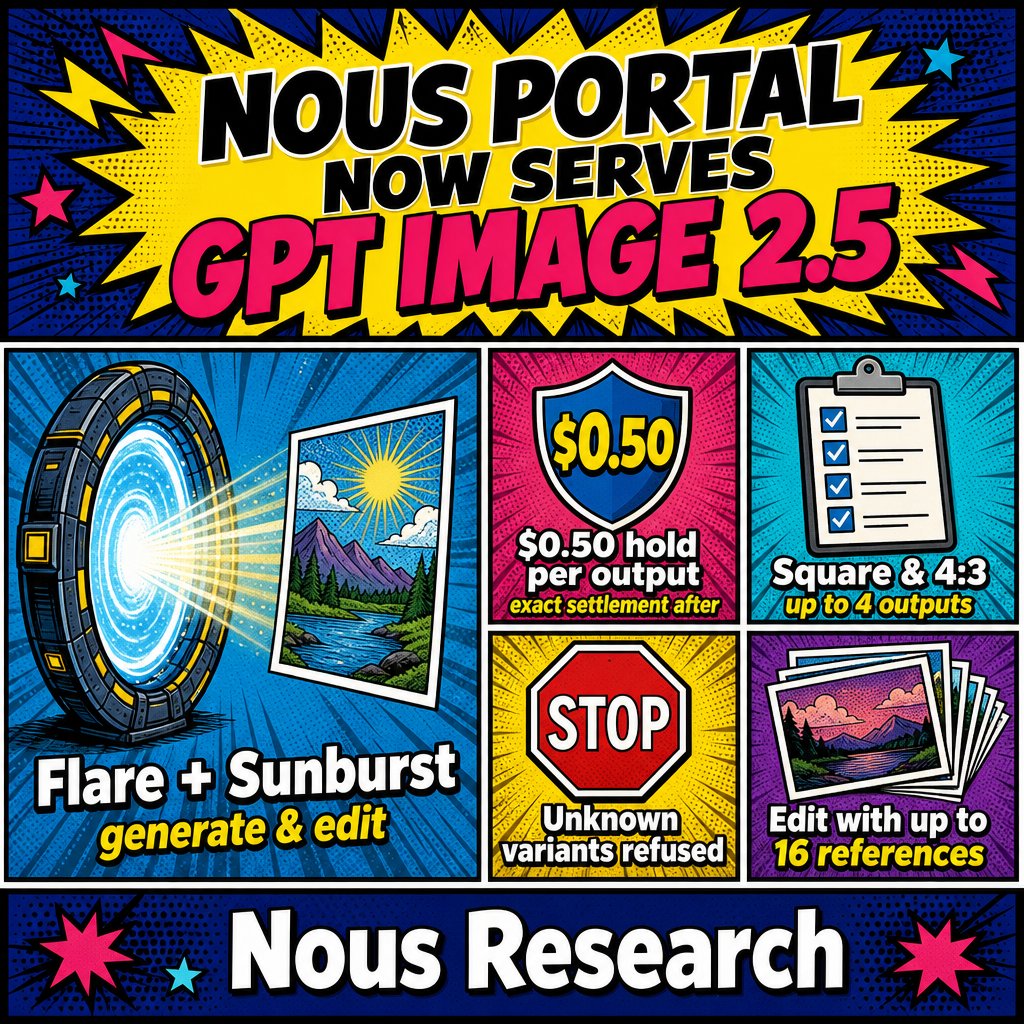 ChatGPT-Image-2.5 现已上线 Nous Portal,可在 Hermes Agent 中使用