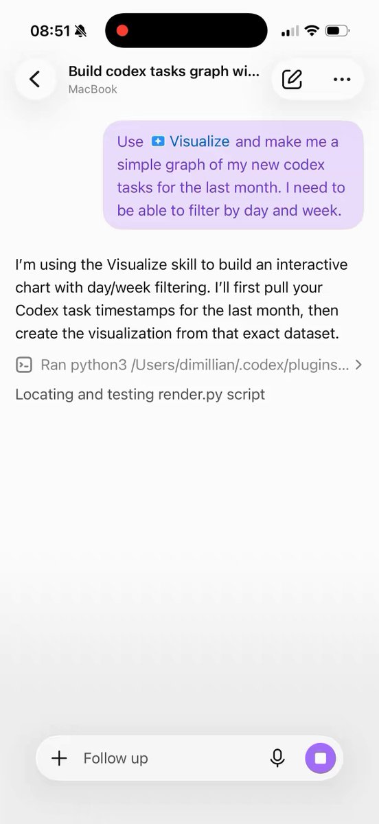 ChatGPT iOS App新增Codex可视化功能