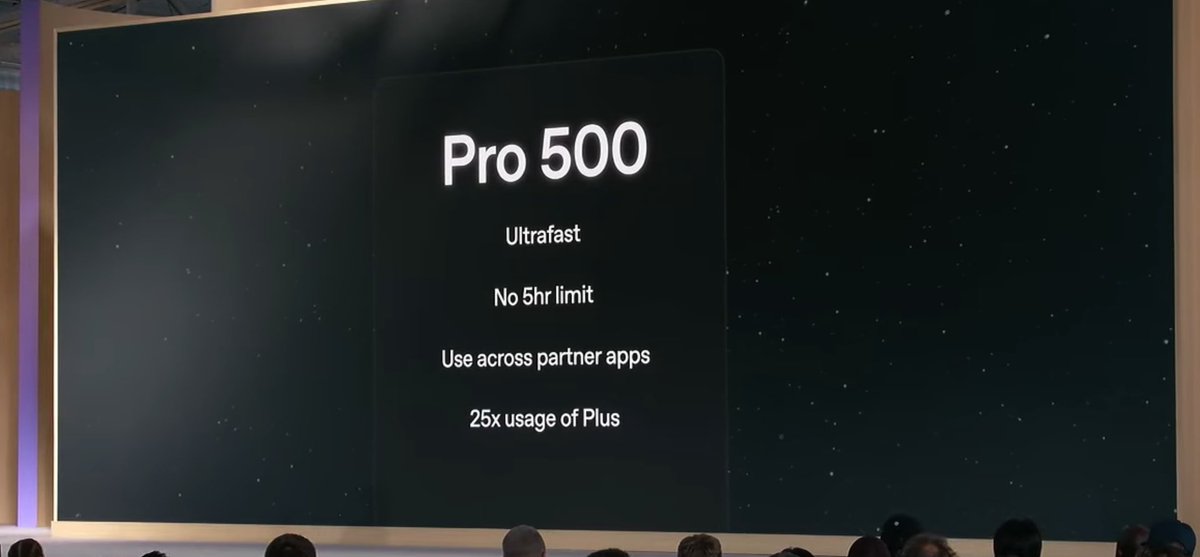 Pro 500 套餐上线,超高速、取消5小时限制,额度为 Plus 的25倍。