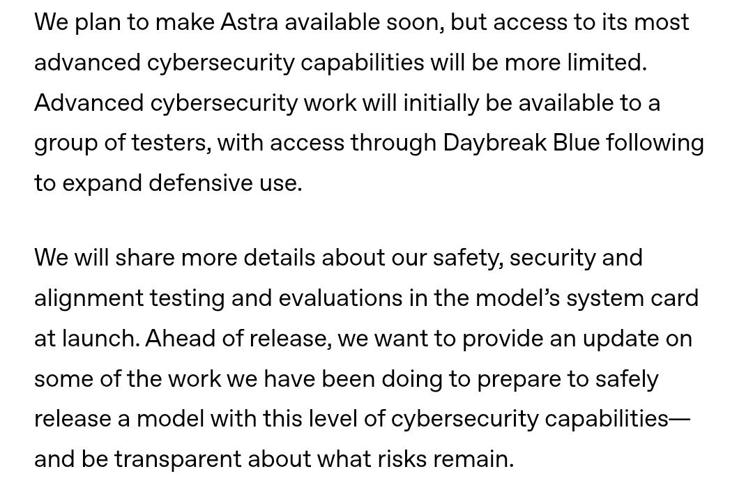 OpenAI 的 GPT-Astra 获批即将发布,猜周四,高级版仅限 Project Daybreak。