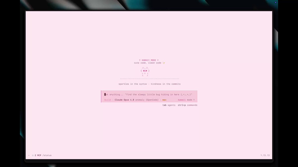 opencode的kawaii模式激活，卖萌编程