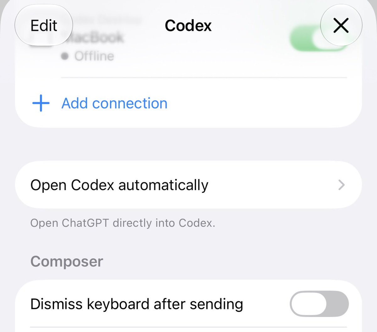 Codex iOS 版新增选项:可自行决定每次输入后是否收起键盘