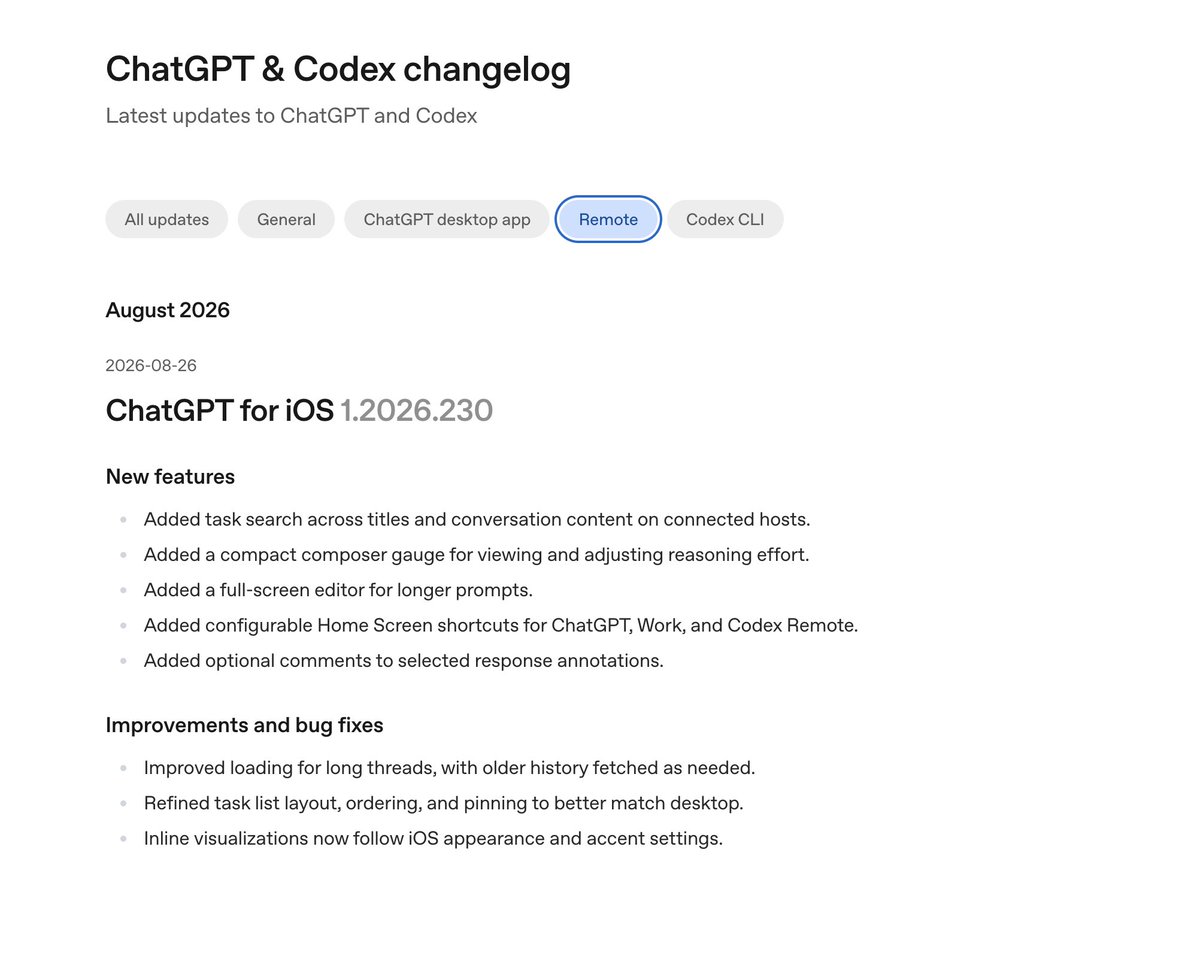 ChatGPT iOS 更新发布，新增功能并修复 Remote。