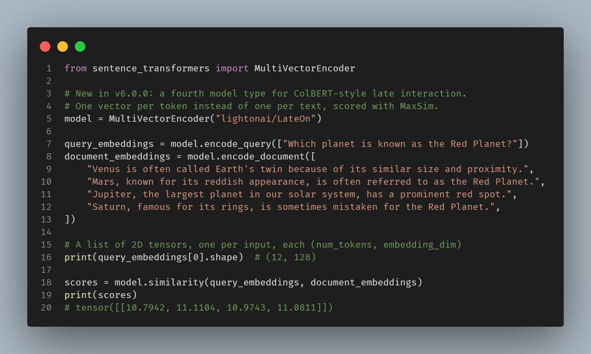 Sentence Transformers v6.0 发布,新增 ColBERT 风格多向量编码器