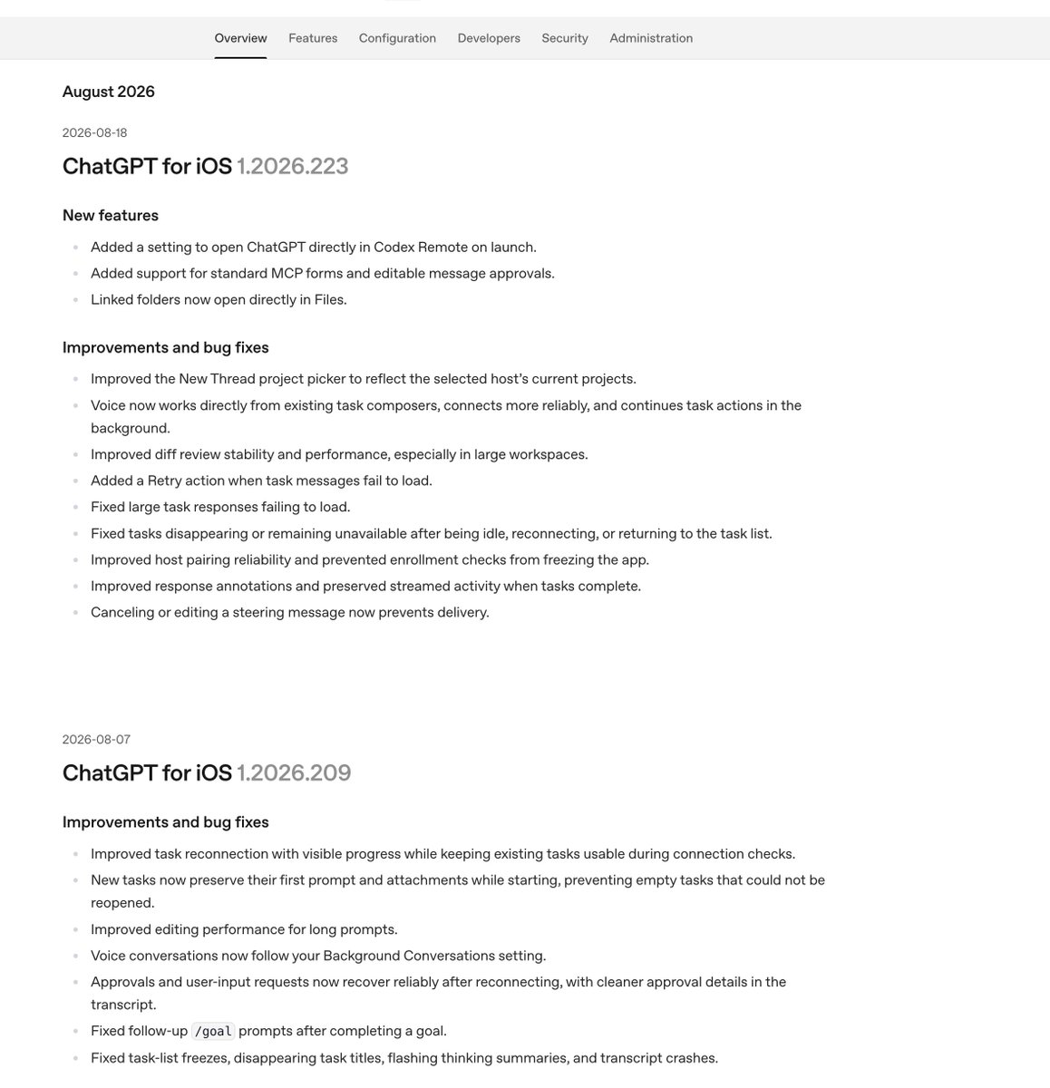 ChatGPT iOS 的 Remote 功能更新日志已发布