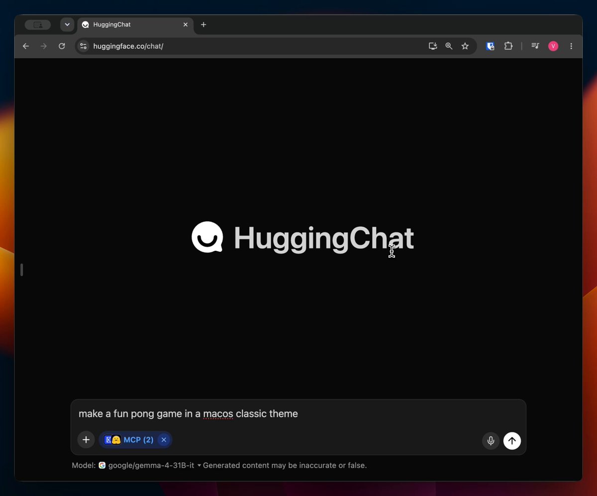 HuggingChat在gemma-4-31B上以1倍速度推理
