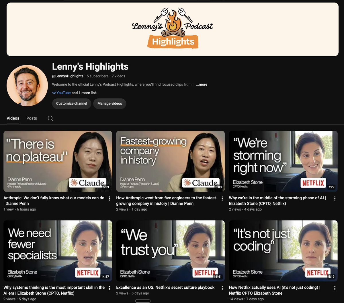 作者推出新YouTube频道，分享AI相关播客剪辑