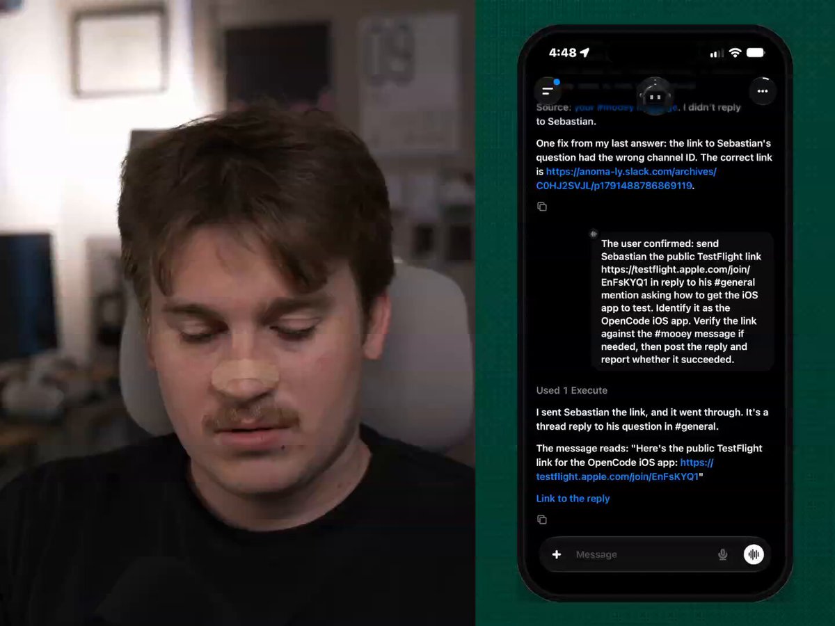 转发:opencode iOS 应用接入 OpenAI key 后语音模式体验极佳