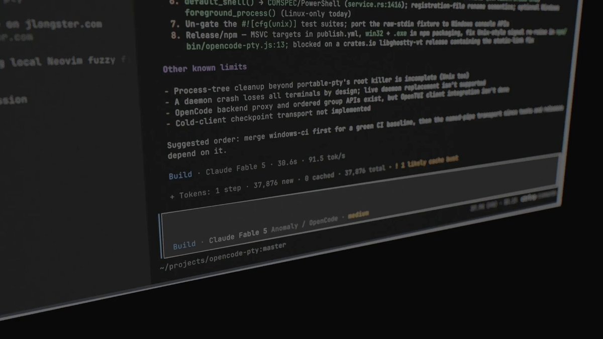 opencode v2内置终端，基于libghostty，快速且持久。