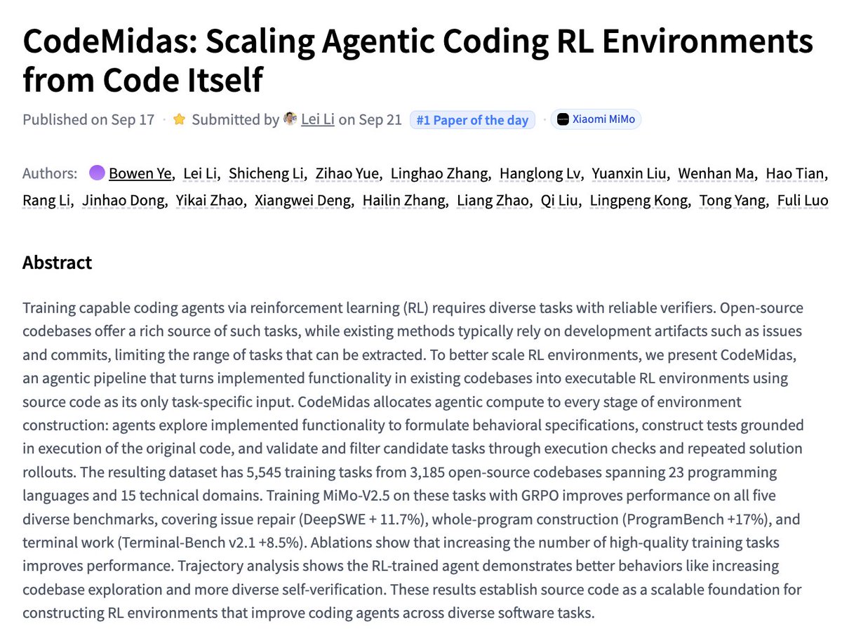 论文 CodeMidas:从代码本身扩展智能体编码强化学习环境
