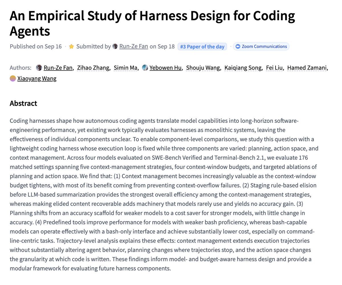 一篇关于编码 Agent 的 Harness 设计实证研究论文