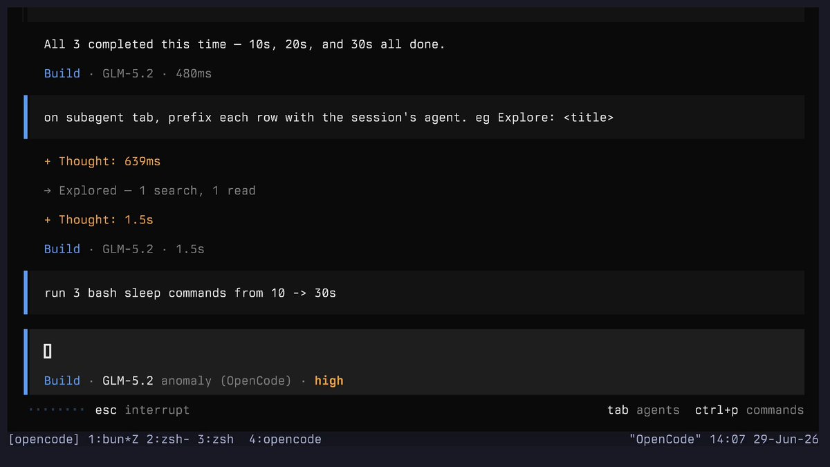 OpenCode v2新增子代理/Shell管理UI