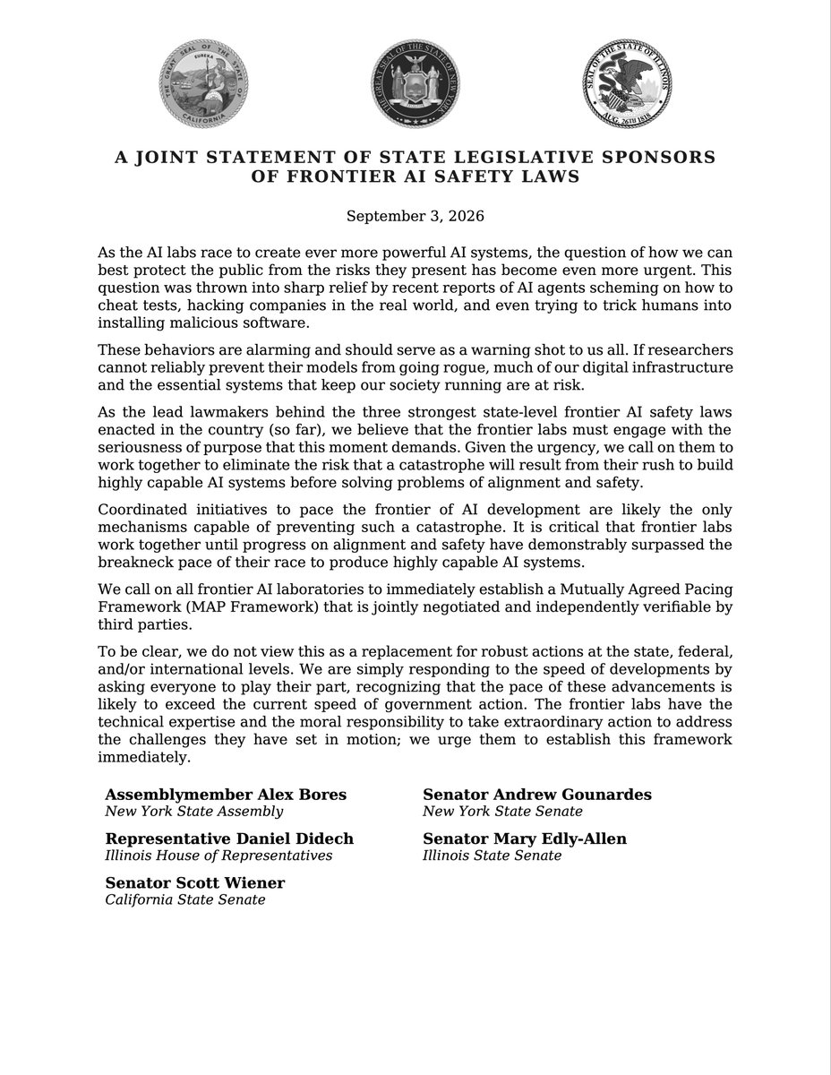 呼吁前沿 AI 实验室建立共同商定的节奏框架，协调对齐与安全。