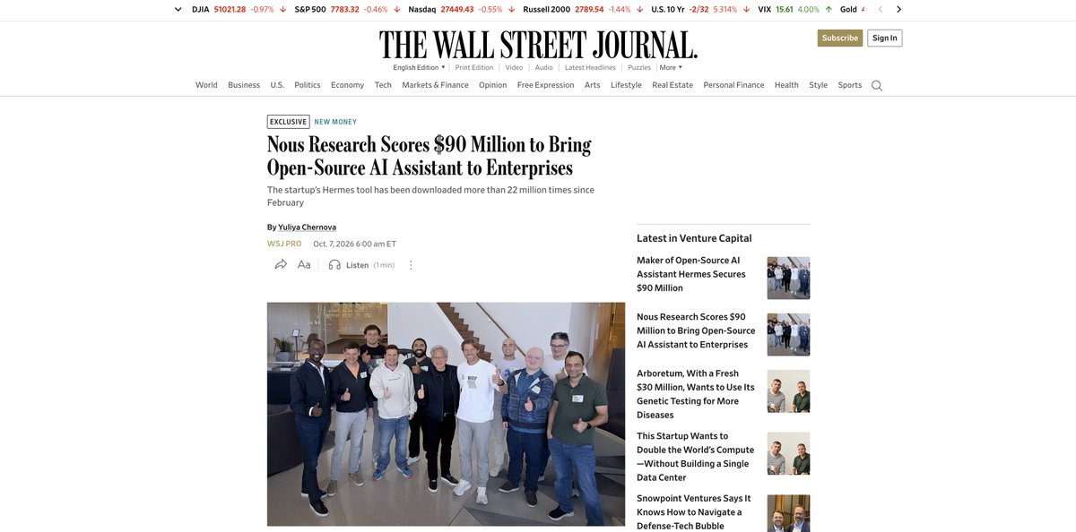 Nous Research 完成 B 轮融资,推进 Hermes Agent 并计划做移动 App