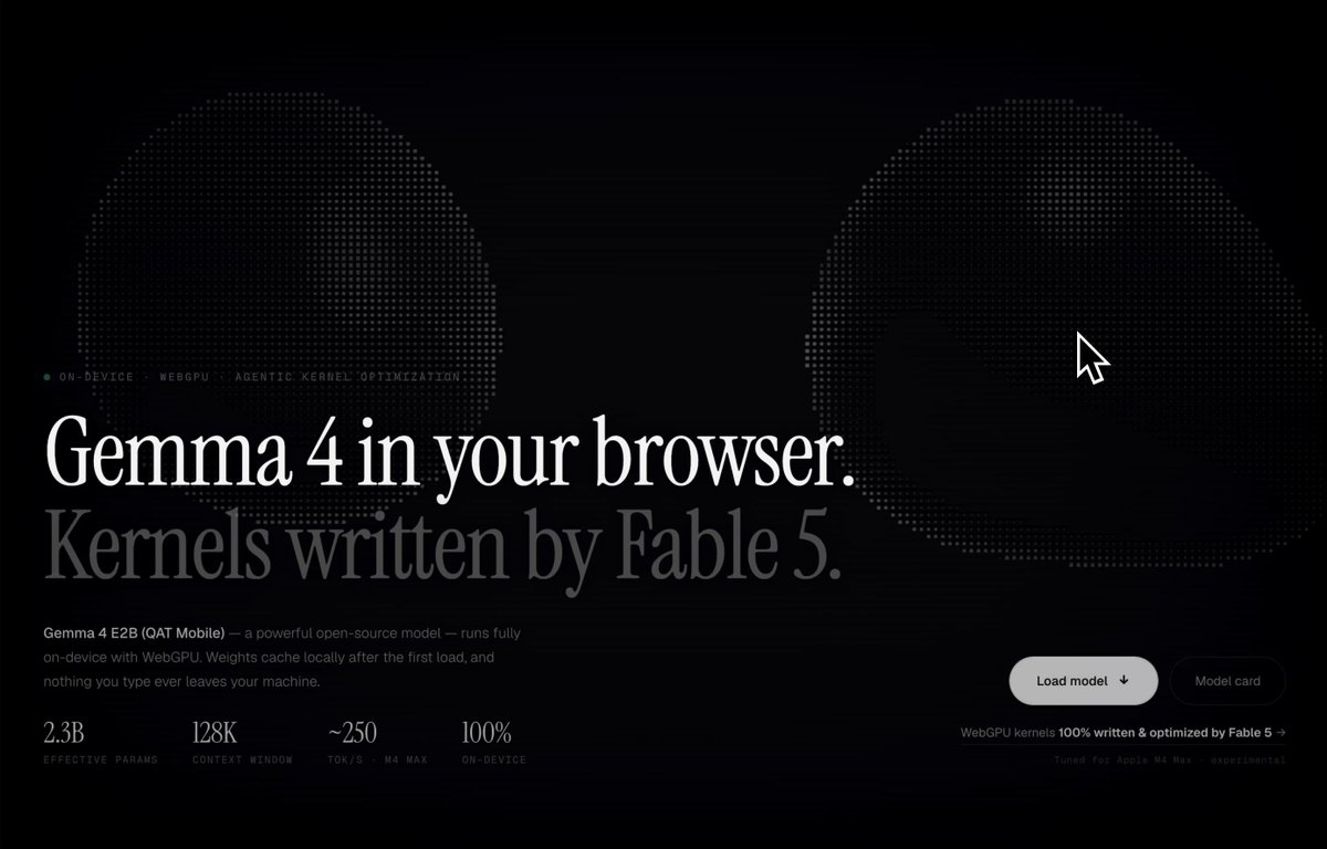 Fable 5被关前用WebGPU将Gemma 4推到255 tok/s,现发布demo和内核。