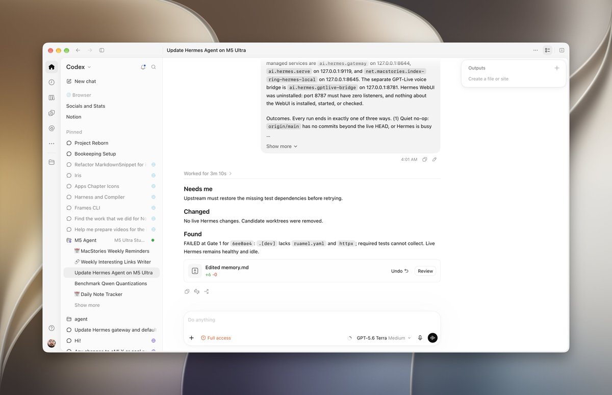 Mac 版 ChatGPT/Codex 全新侧边栏界面,观感清爽