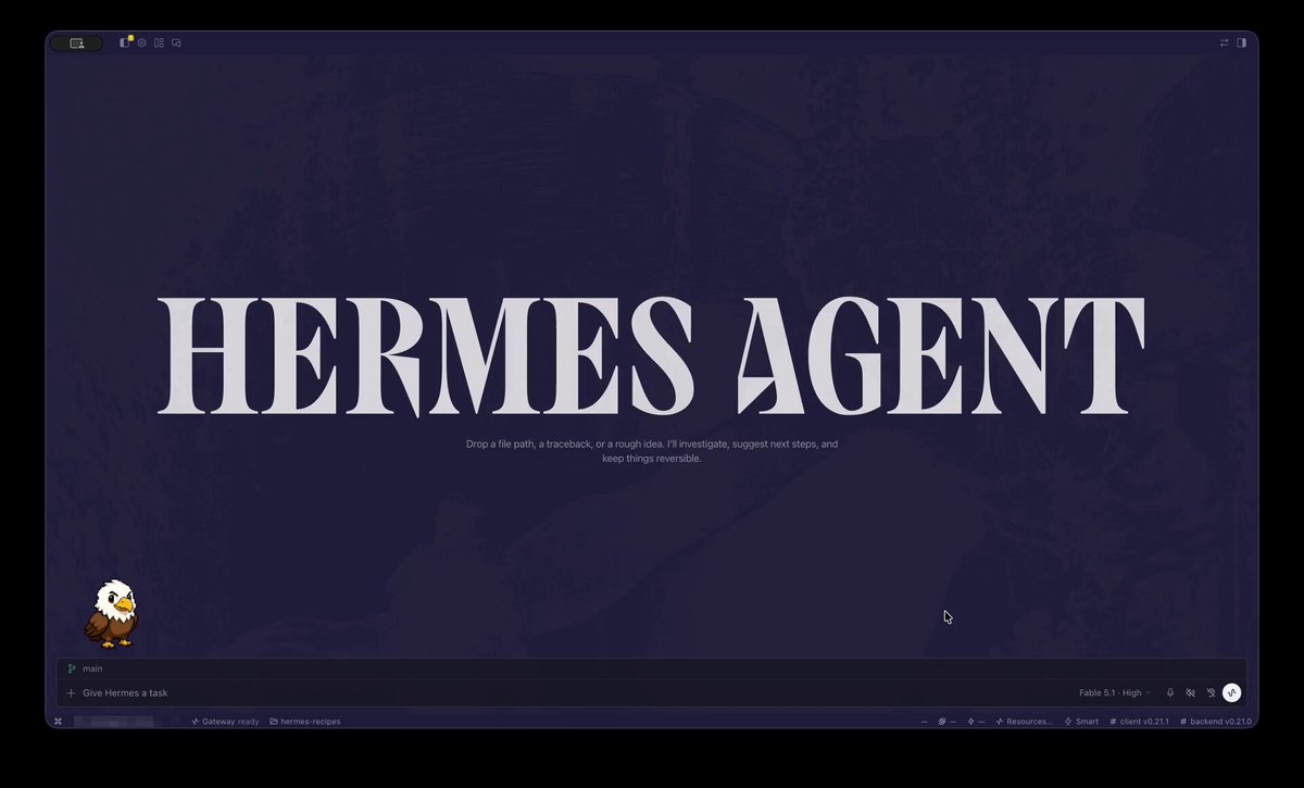 Hermes Desktop 演示内置浏览器、Git、子 agent 等完整开发工作流