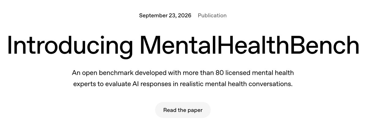 推出 MentalHealthBench 开放基准，评估 AI 心理健康回应