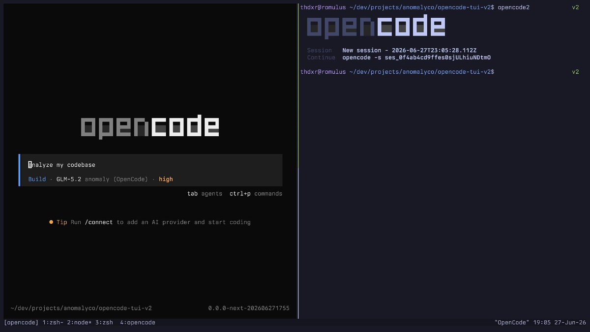 OpenCode v2的TUI/桌面/Web共享同一后端实现同步与最小化资源