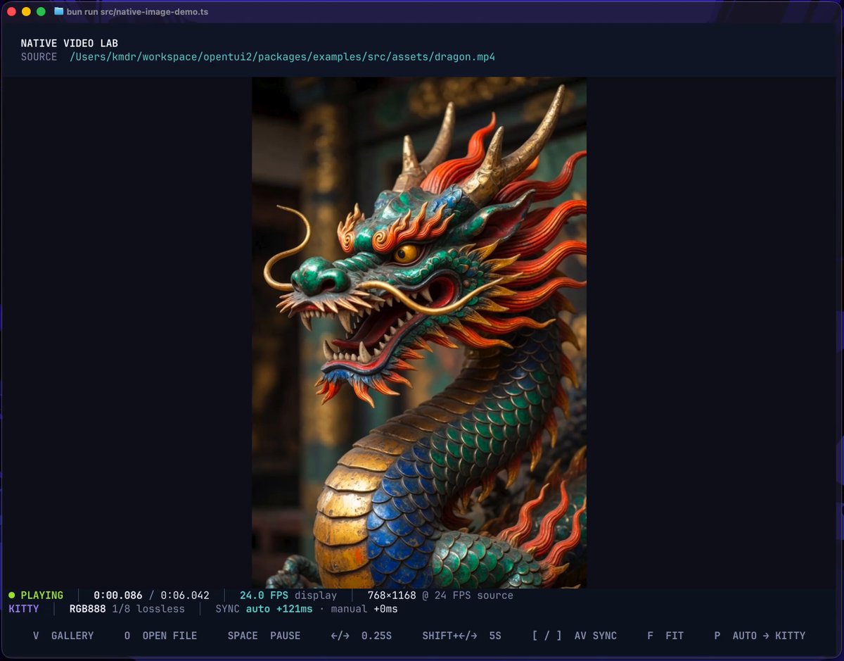 opentui集成视频播放，使用定制的ffmpeg
