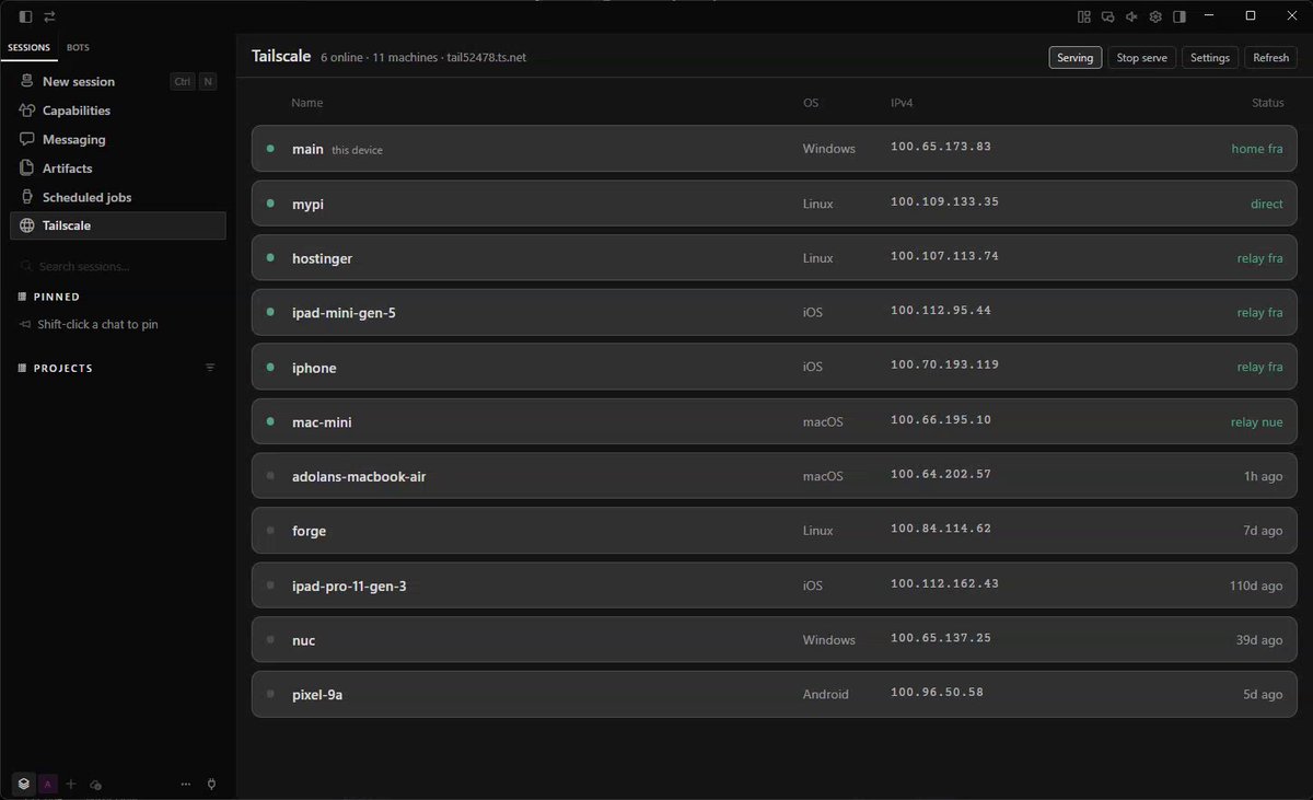 Hermes Desktop推出Tailscale插件，让agent管理tailnet机器。