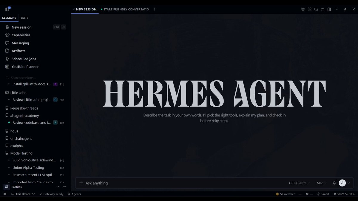 Hermes Desktop 应用本周更新:会话拖拽、新主题、聊天字号、模型收藏等