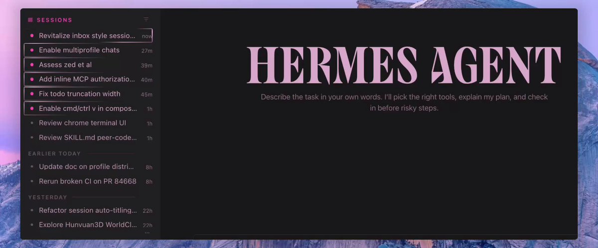 Hermes Agent Desktop收件箱风格展示