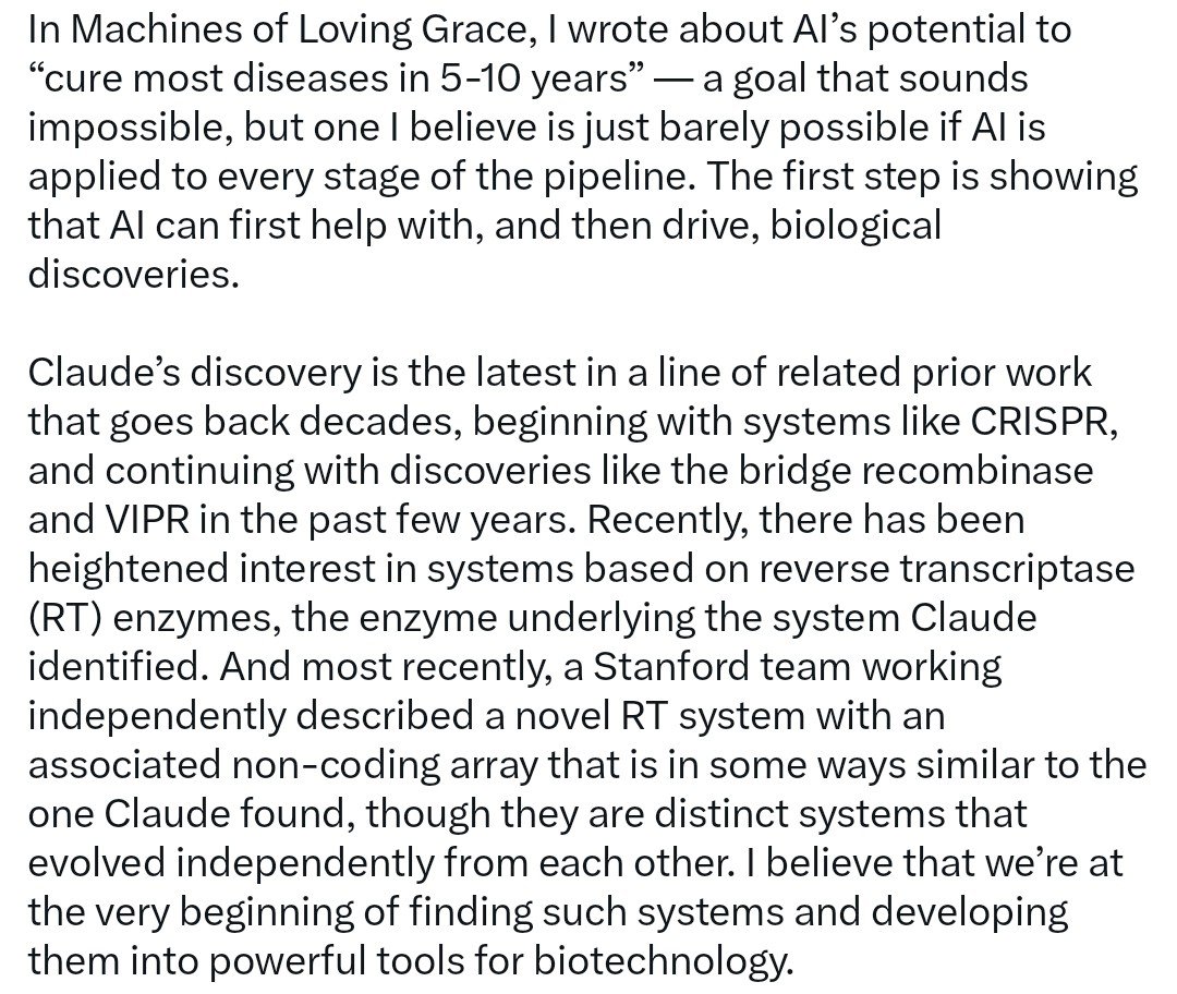 转推:Dario Amodei 称 Claude 主导发现疑似新型基因编辑机制的分子机器