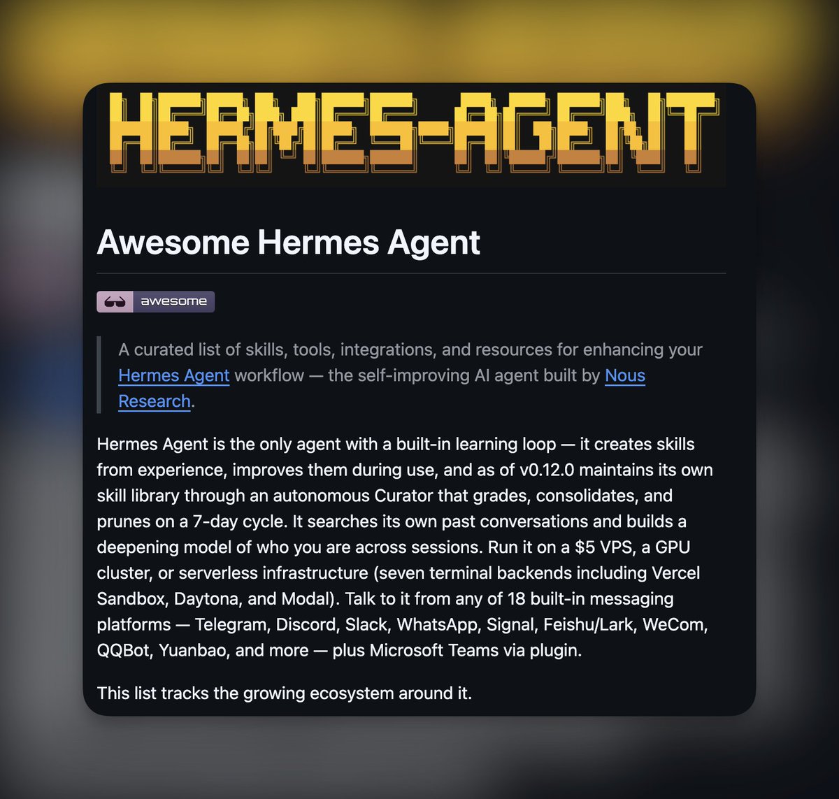 Hermes Agent 仓库获 4k+ 星