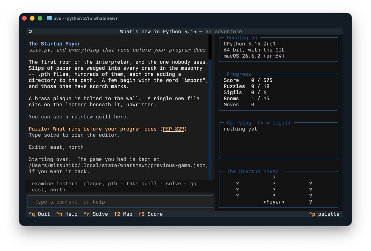 Python 3.15 发布说明用一个 vibe coding 冒险游戏讲解新特性