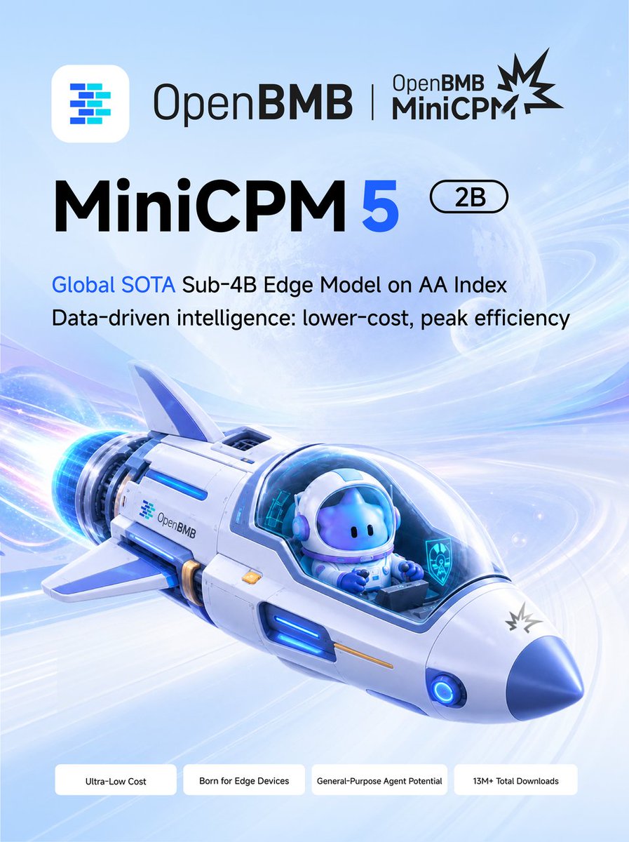 MiniCPM5-2B开源，2B参数，高智能密度，多基准领先
