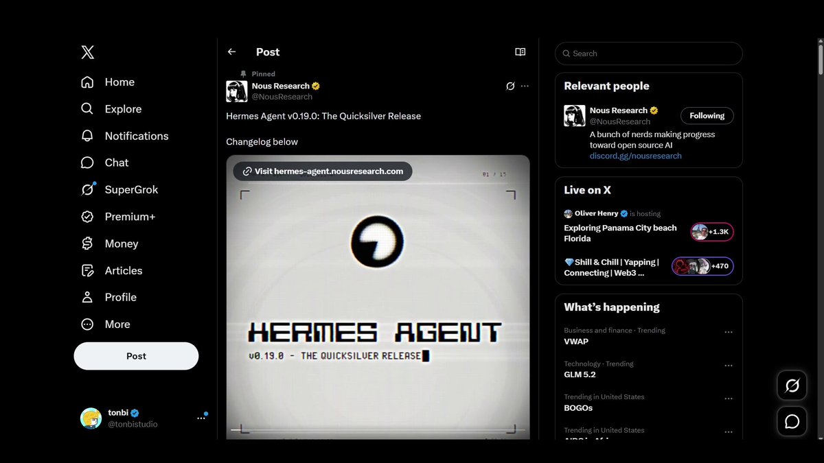 Hermes Agent v0.19.0 发布，展示新功能