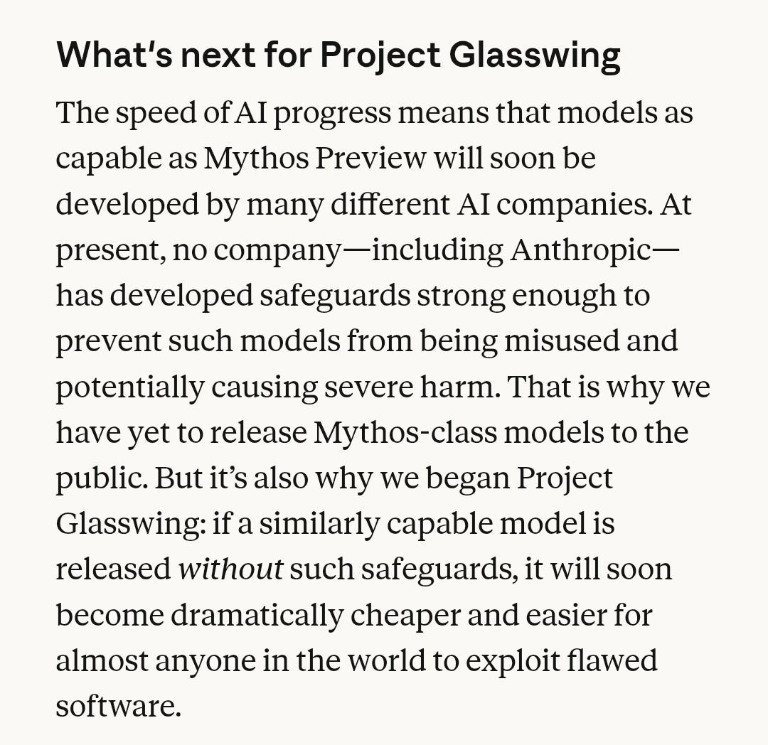 Mythos 和 Project Glasswing 更新：与政府合作扩展，未来发布更强模型。