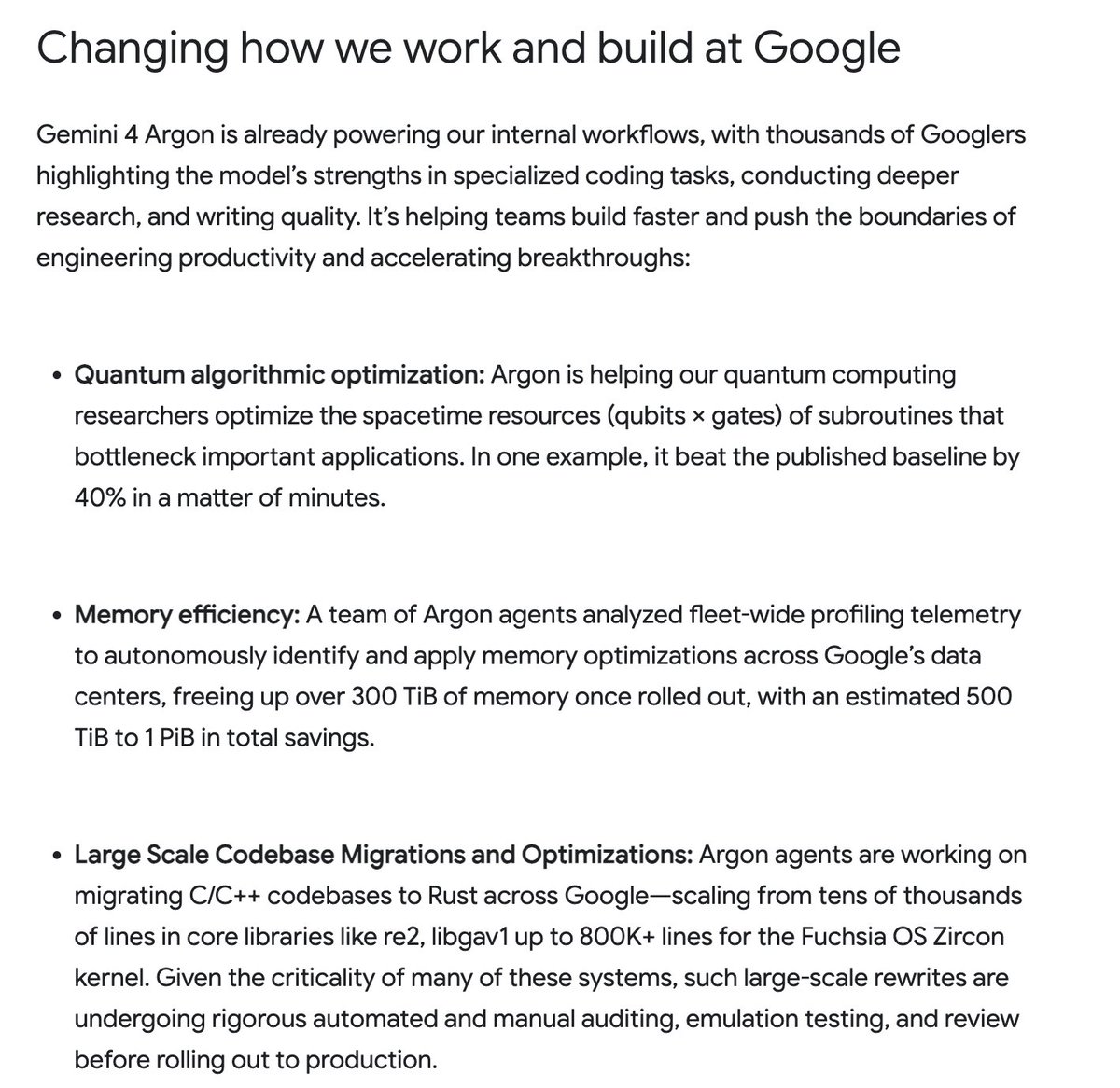 Google 称 Gemini 4 Argon agents 已优化数据中心内存并迁移 Rust 代码