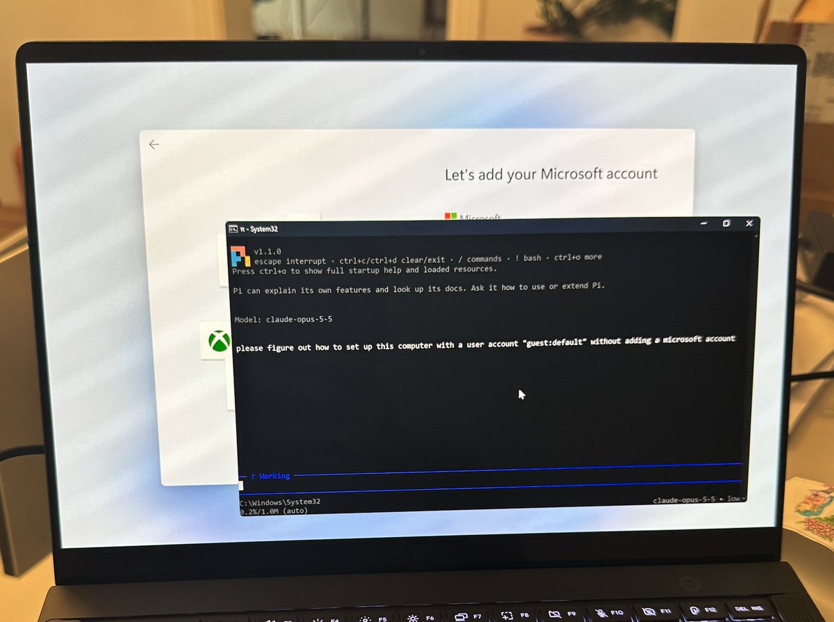 想用 Pi(AI)完成 Windows 设置,却撞上 Anthropic 安全过滤,觉得好笑