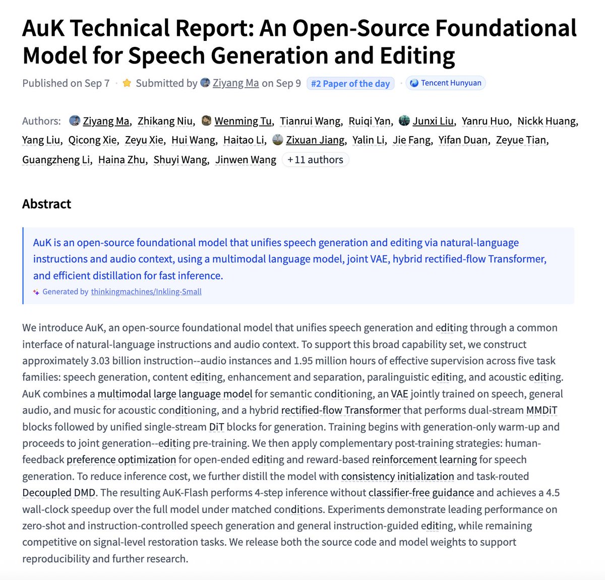 AuK 技术报告:开源语音生成与编辑基础模型,附论文链接
