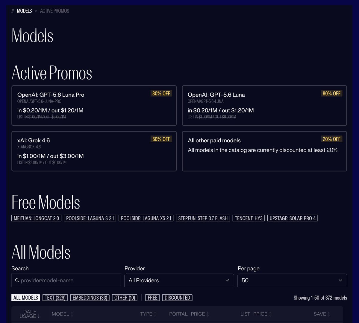 Nous Portal模型目录页改版，聚合自由模型、促销和可排序列表。