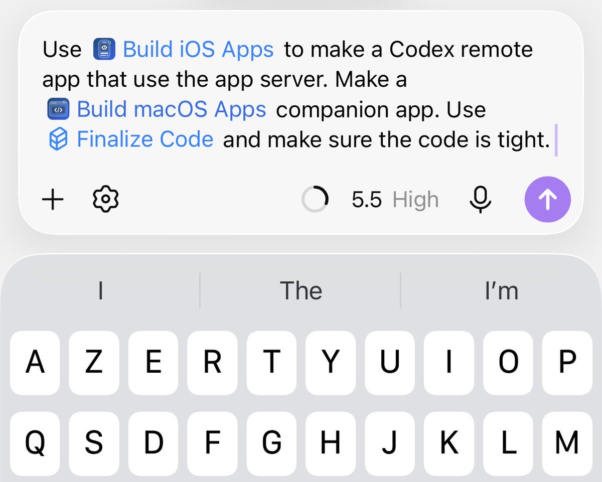 Codex Mobile更新：composer内联插件和技能，支持链式编写提示