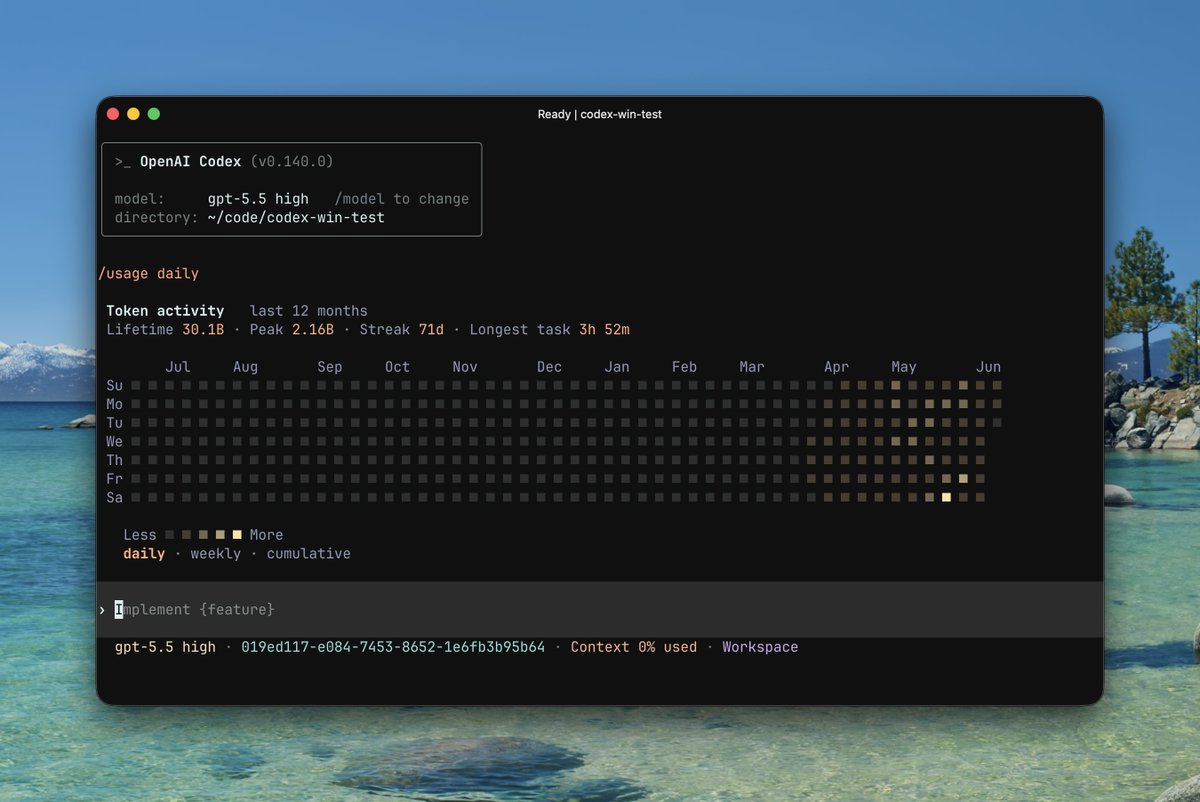 Codex CLI v0.140.0新增/usage查看令牌活动图