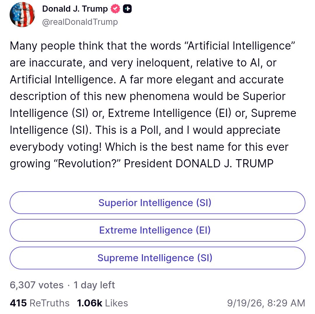 特朗普总统正考虑为 AI 取一个新名字