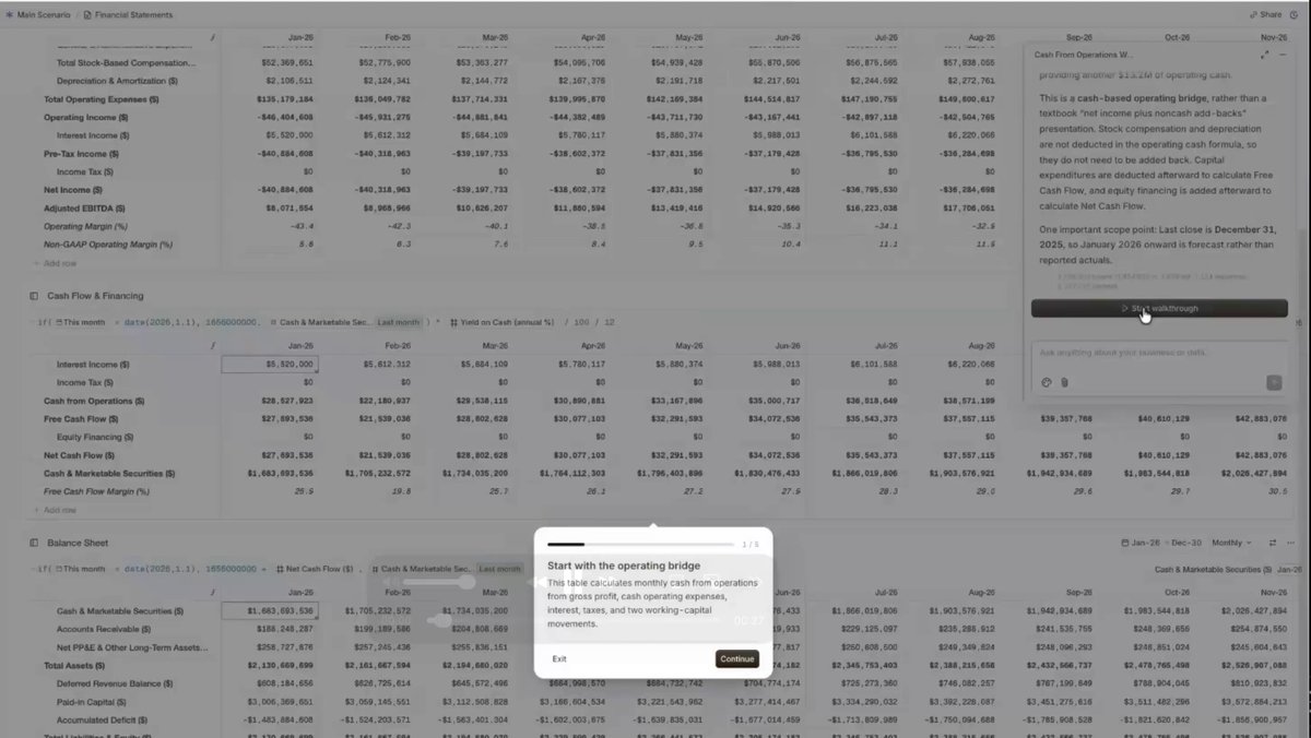 cfo.ai 支持钻取公式与假设,并可视化展示预测逻辑。