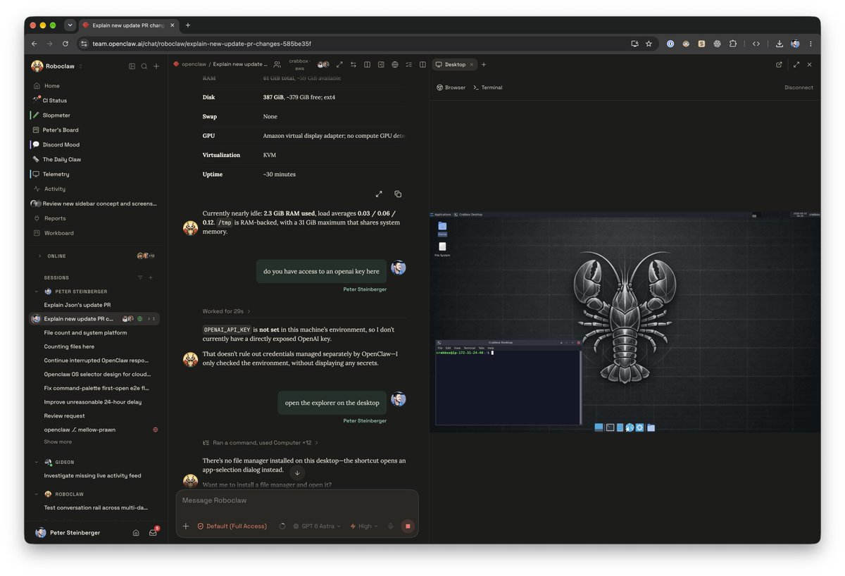 OpenClaw 云会话提速，支持远程终端、WebVNC 与 CUA 计算机操作