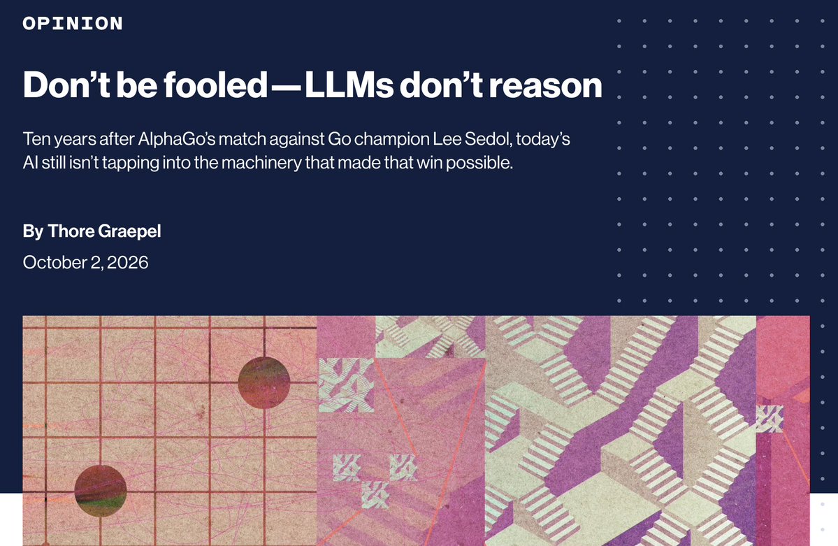 转推:LLM 长链思维不等于真正推理,应借鉴 AlphaGo 的可审计推理架构