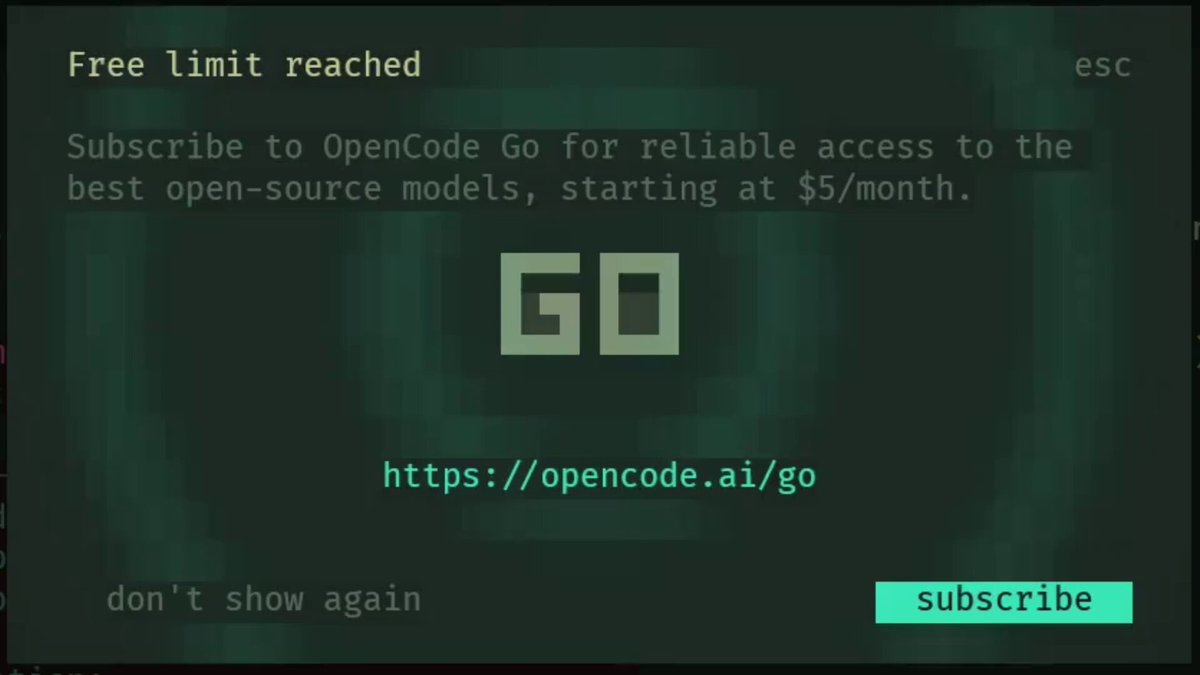 转推：讨论最佳设计的TUI付费墙，opencode做得不错