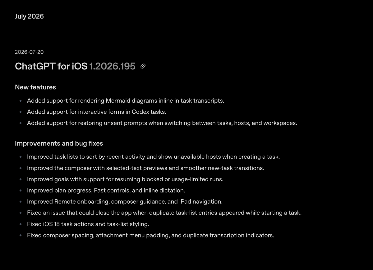 ChatGPT iOS更新发布新功能和修复