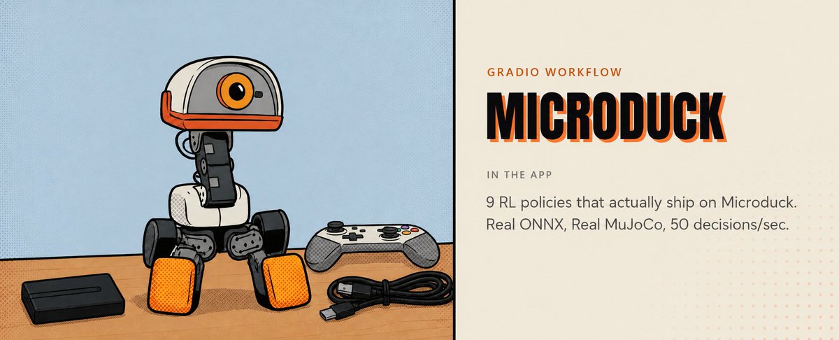 Microduck支持语音/文本控制，运行9个RL策略